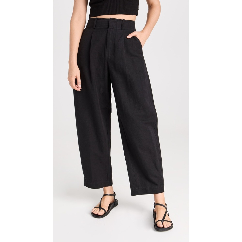 Apiece Apart NY Bari Crop Trousers Black Linen Cotton Barrel US 0/XS Minimalist